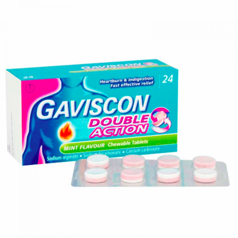 Gaviscon Double Action Mint Flavoured Chewable 24 Tablets Caplet Pharmacy