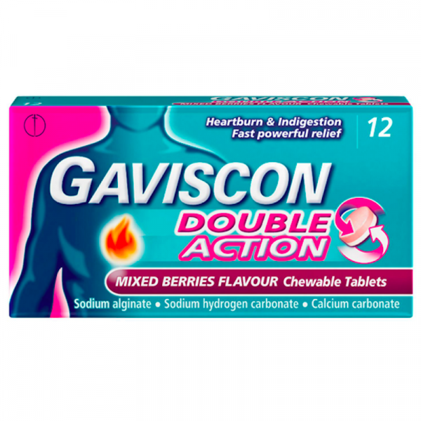 Gaviscon Double Action Mixed Berries Flavoured Chewable 12 Tablets ...