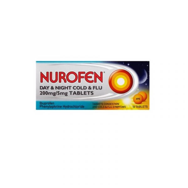 Nurofen Day & Night Cold & Flu 200mg/5mg 16 Tablets Caplet Pharmacy
